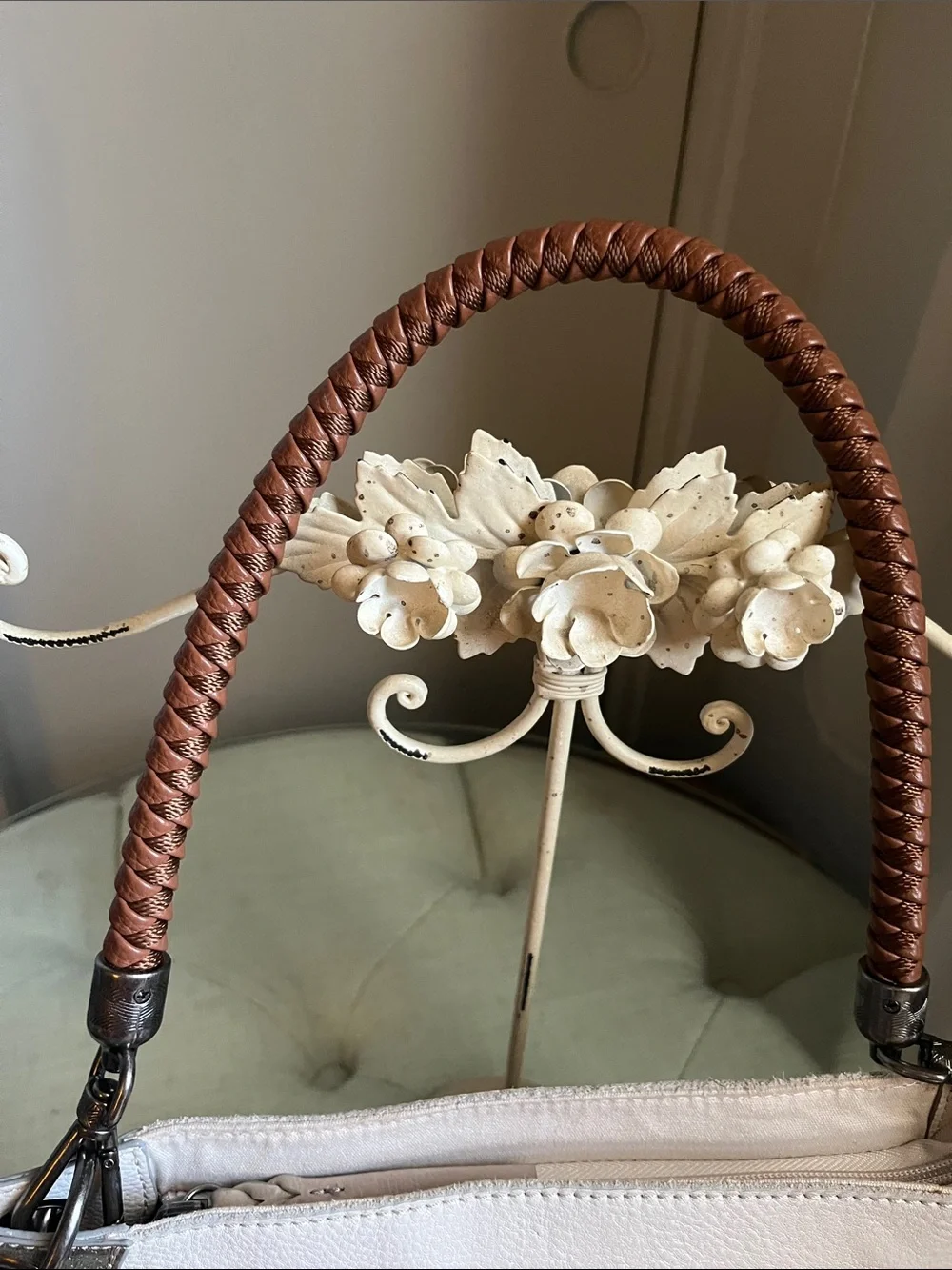 The Sak Cream Pebbled Leather Shoulder Bag with Brown Braided Handle - Picture 7 of 15